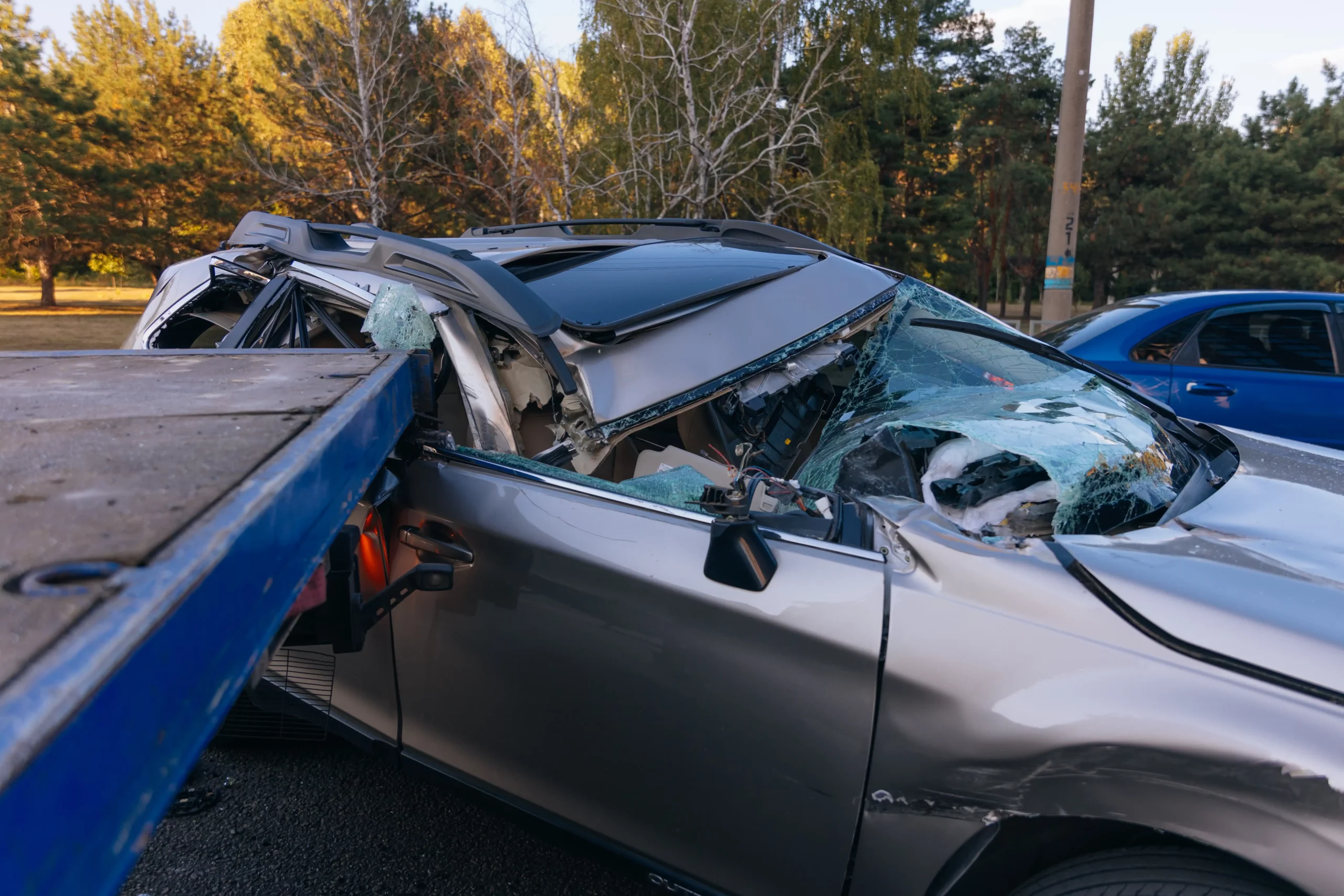 Smashed car that was in an accident with a semi in Cincinnati